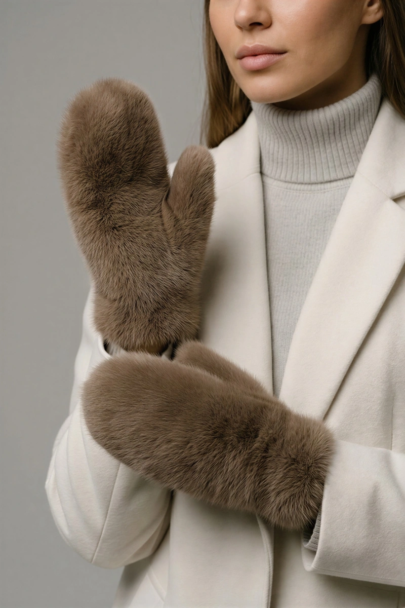 Vizon Renk Tüylü Model Eldiven