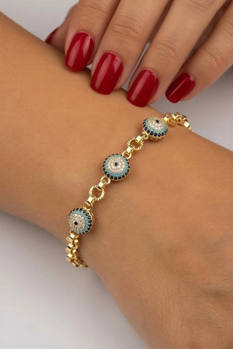 Üç Göz Model Zirkon Taş Bileklik