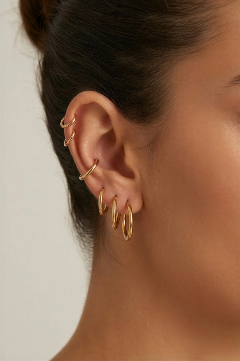 Altı Adet Gold Altın Kaplama Çelik Çoklu Küpe