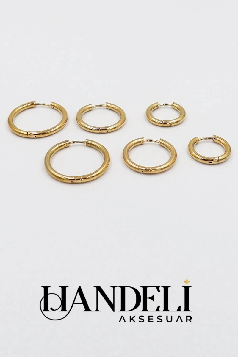 Altı Adet Gold Altın Kaplama Çelik Çoklu Küpe