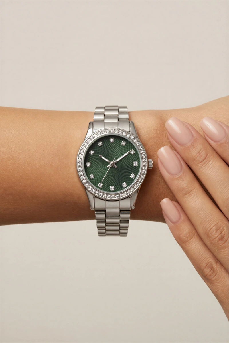 Master Model Beyaz Kordon Yeşil Kadran Kadın Kol Saati