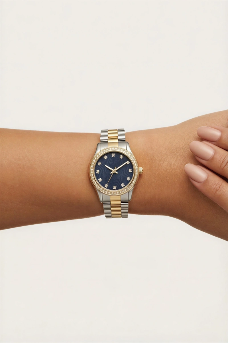 Master Model Gold Beyaz Kordon Lacivert Kadran Kadın Kol Saati