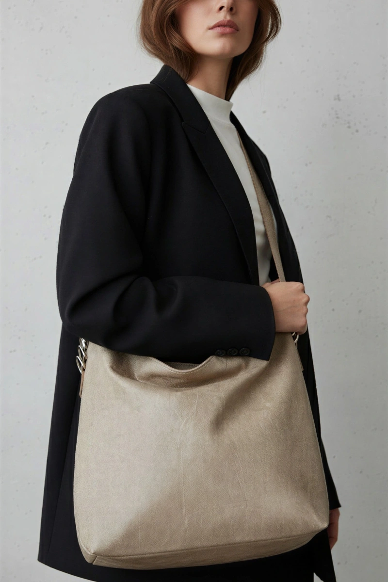 Bennie Model Bej Renk Deri Kol Çantası