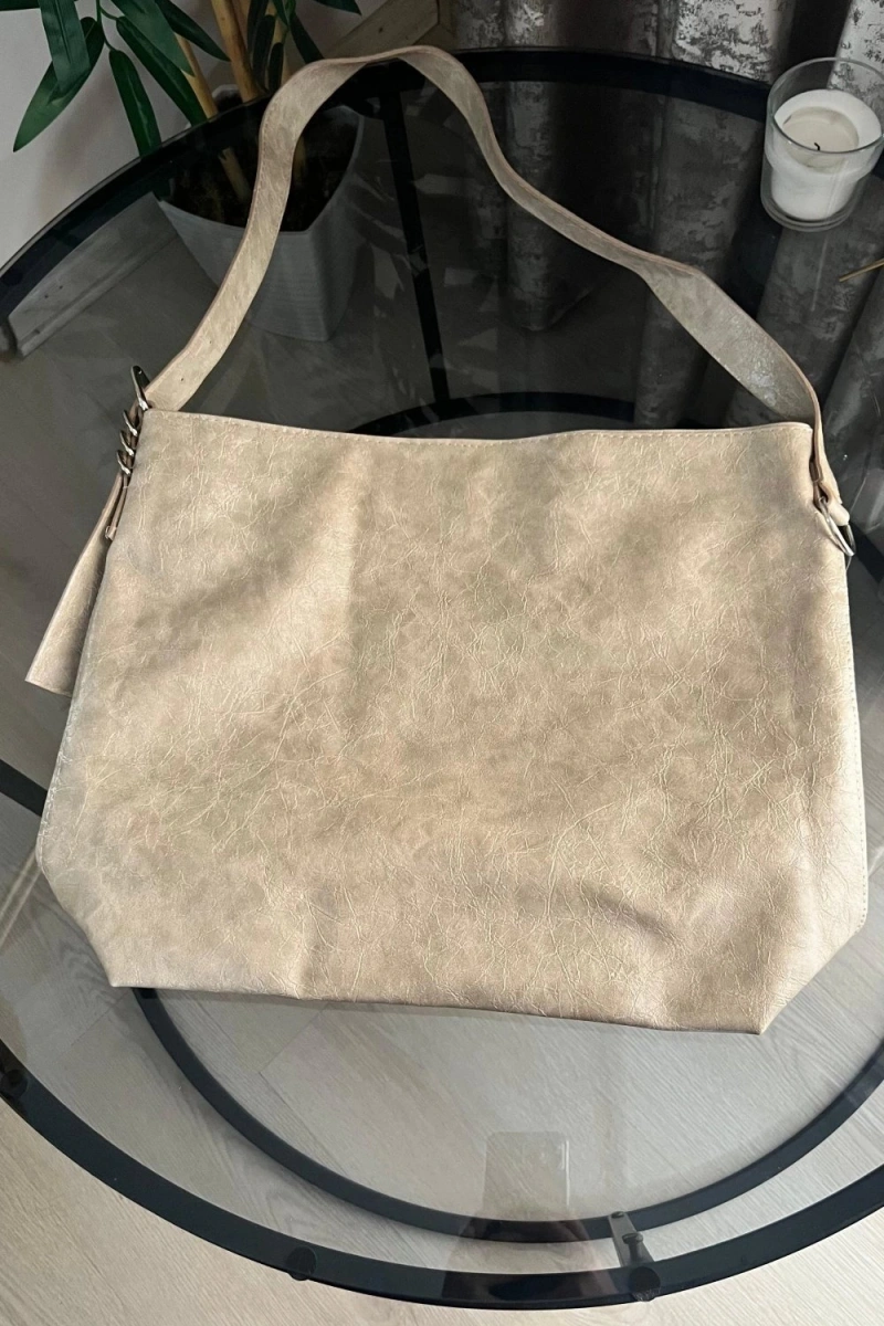 Bennie Model Bej Renk Deri Kol Çantası