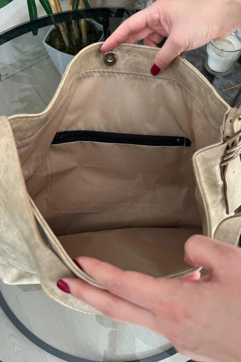 Bennie Model Bej Renk Deri Kol Çantası