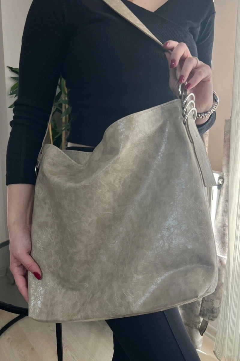 Bennie Model Bej Renk Deri Kol Çantası