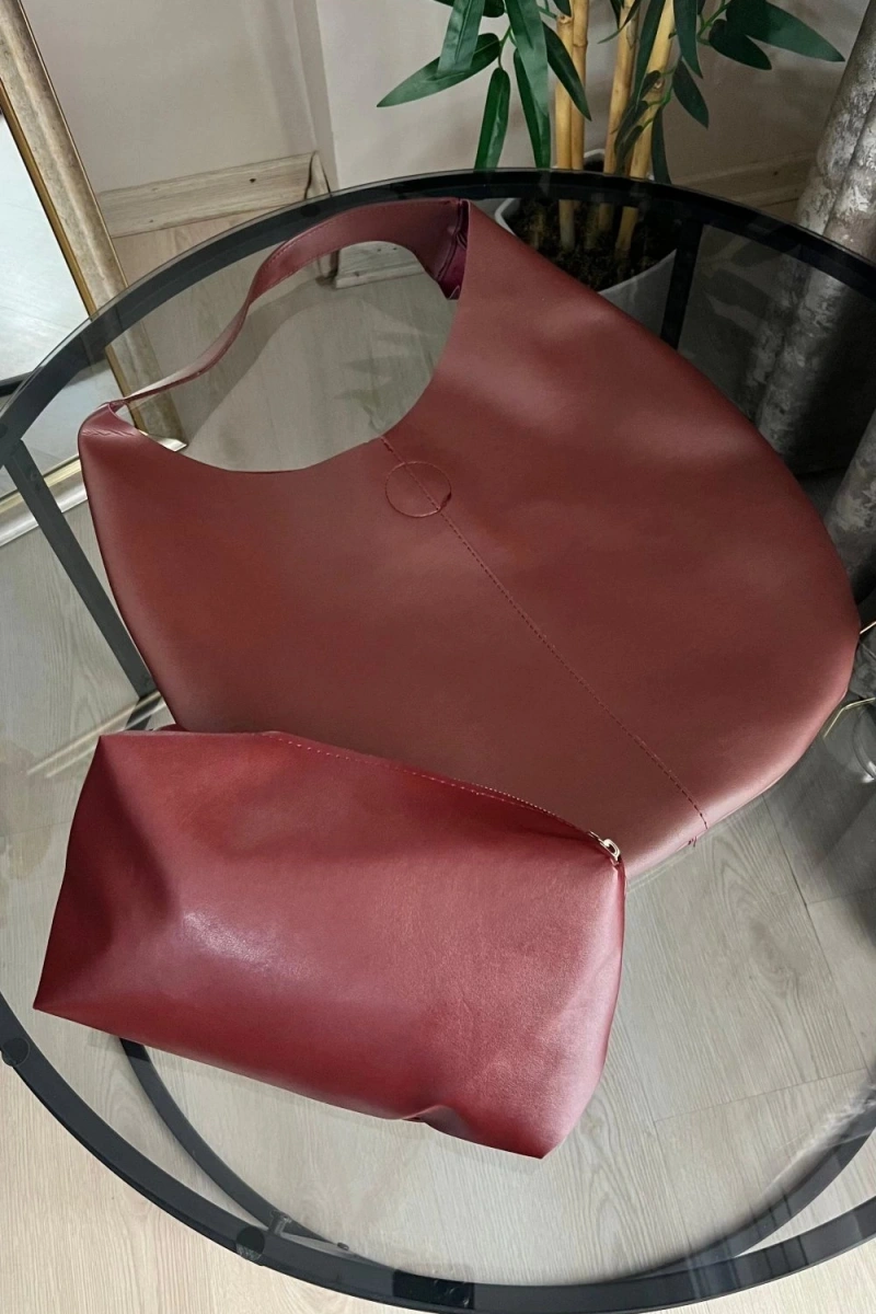 Janet Model Bordo Renk Deri Kol Çantası