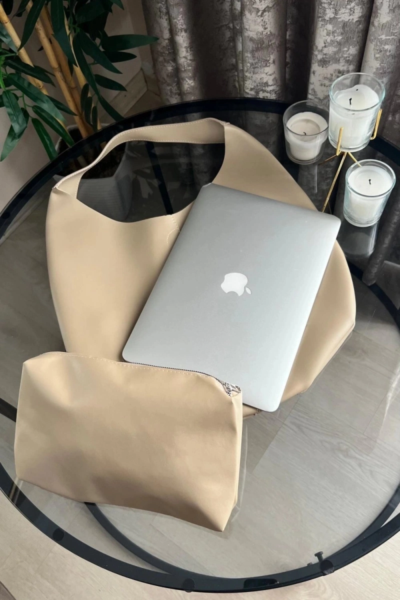 Janet Model Bej Renk Deri Kol Çantası