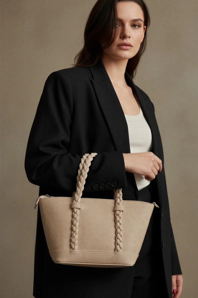 Nora Model Ekru Rengi Deri Kol Çantası