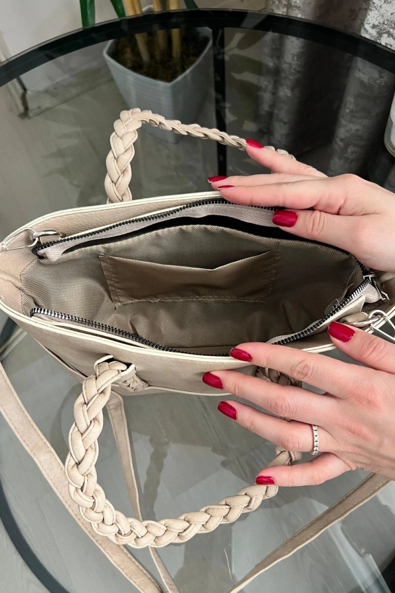 Nora Model Ekru Rengi Deri Kol Çantası