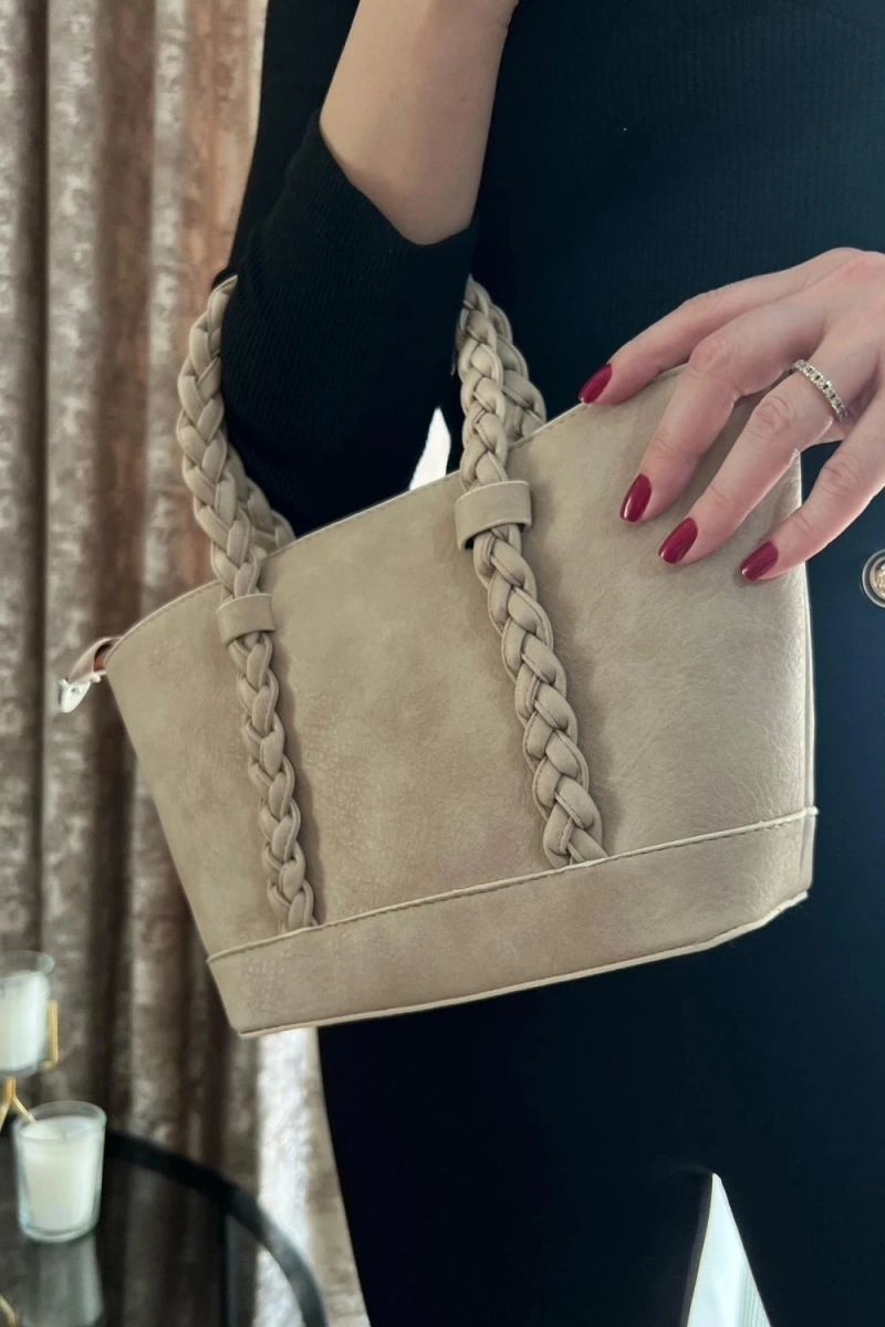 Nora Model Ekru Rengi Deri Kol Çantası