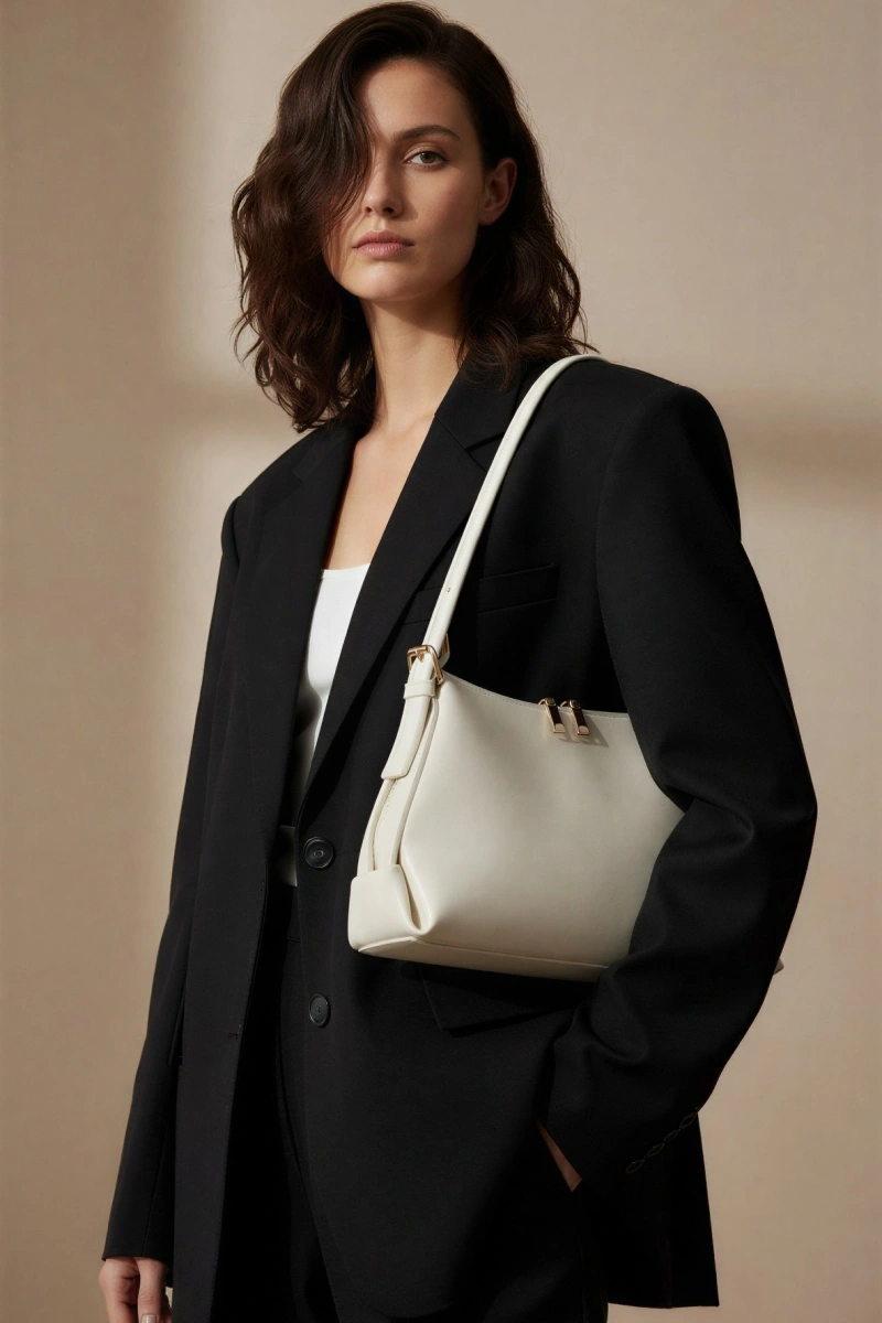 Point Model Beyaz Renk Deri Kol Çantası