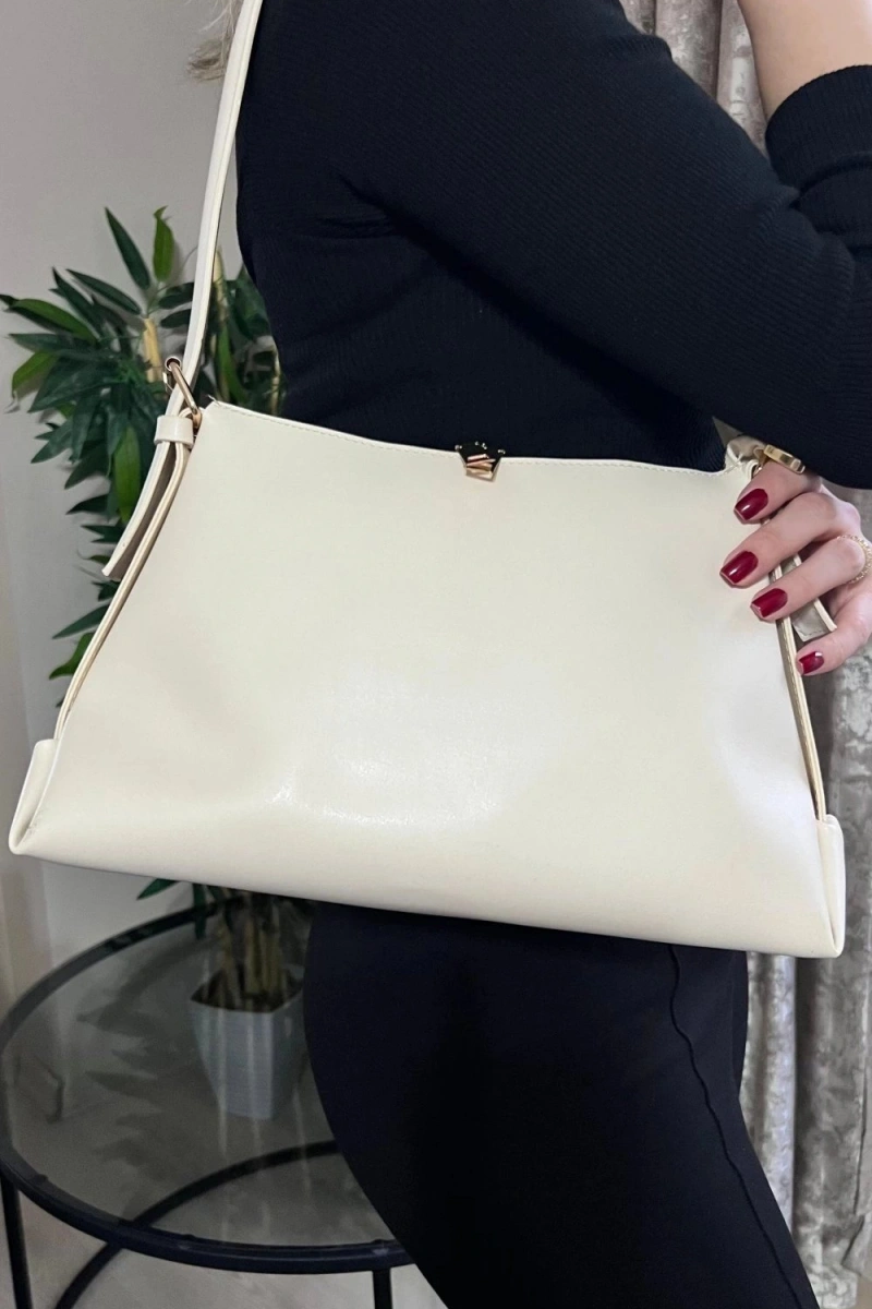 Point Model Beyaz Renk Deri Kol Çantası