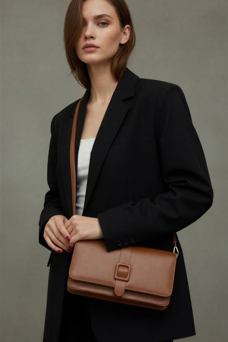 Paris Model Kiremit Rengi Deri Kol Çantası