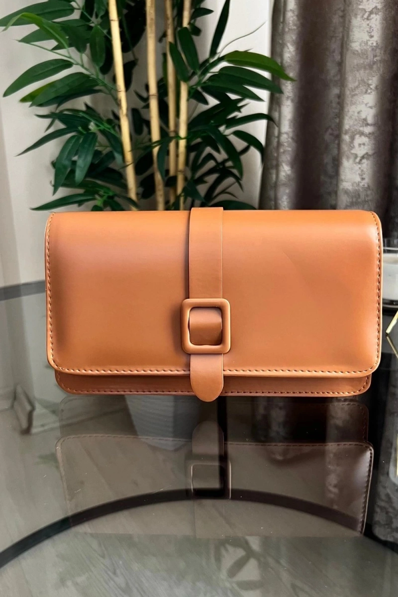 Paris Model Kiremit Rengi Deri Kol Çantası