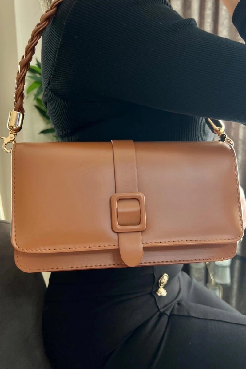 Paris Model Kiremit Rengi Deri Kol Çantası