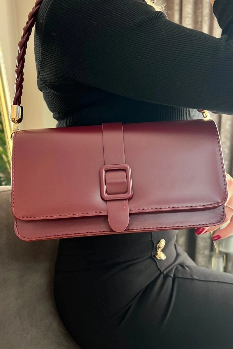 Paris Model Bordo Rengi Deri Kol Çantası