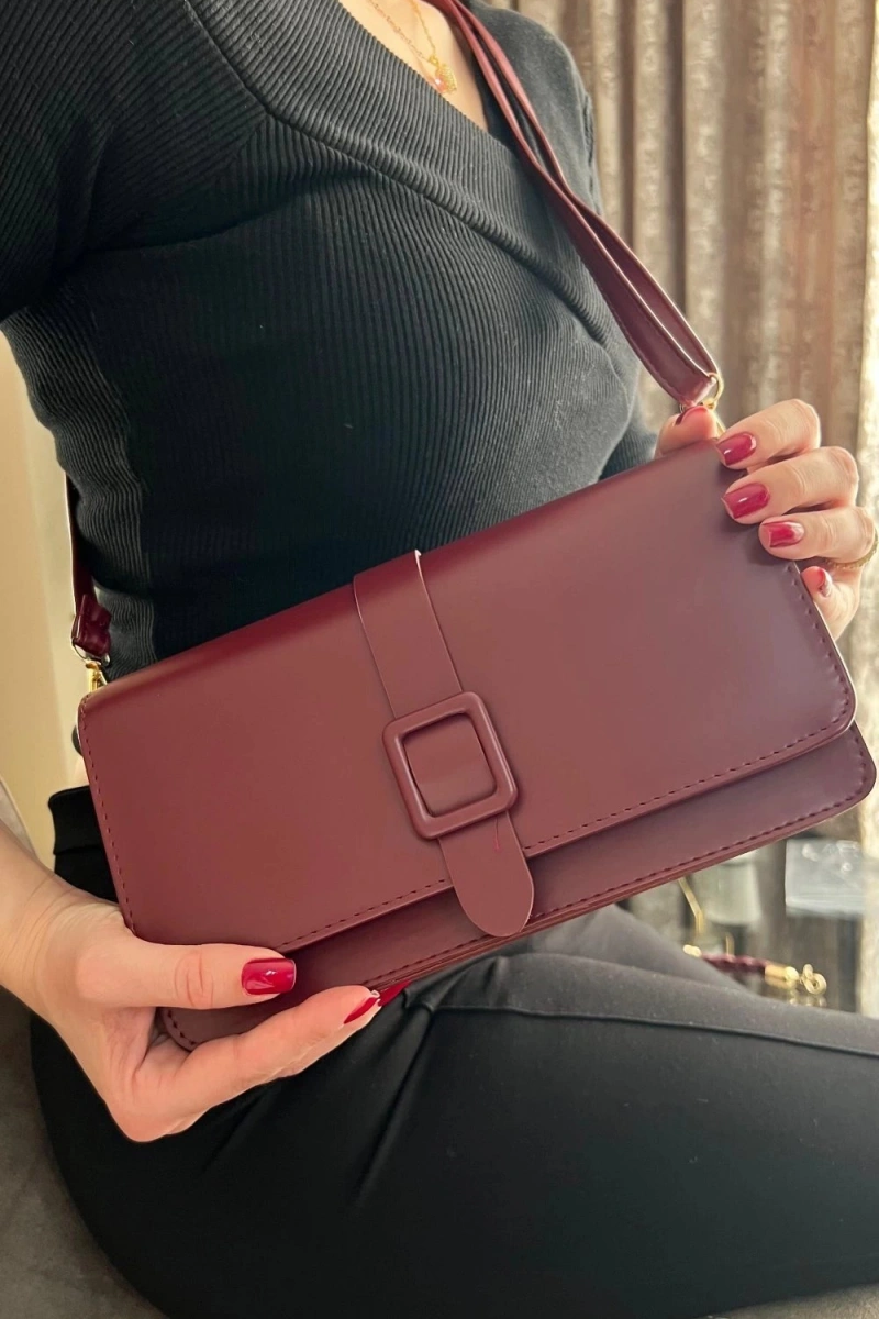 Paris Model Bordo Rengi Deri Kol Çantası