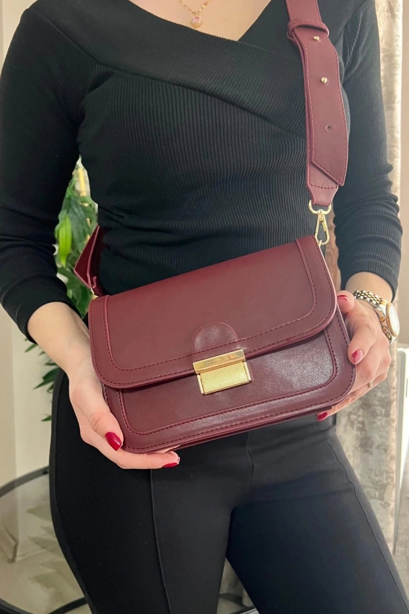 Nora Model Bordo Renk Deri Kol Çantası