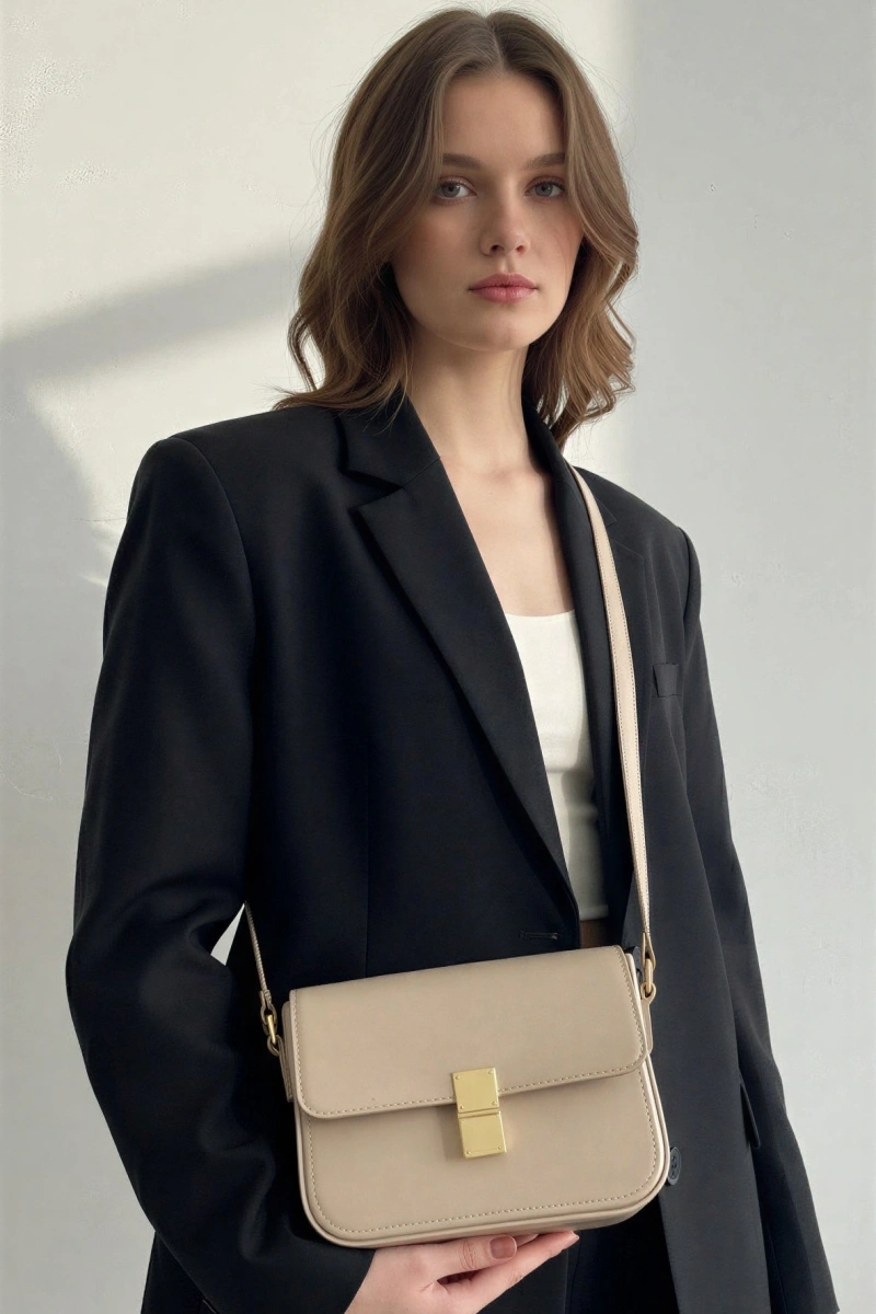 Anjeli Model Bej Renk Deri Kol Çantası