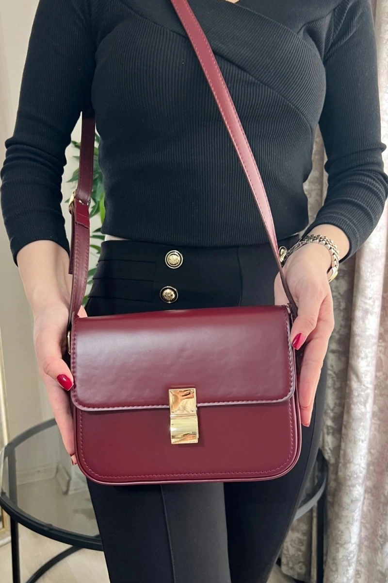 Anjeli Model Bordo Renk Deri Kol Çantası