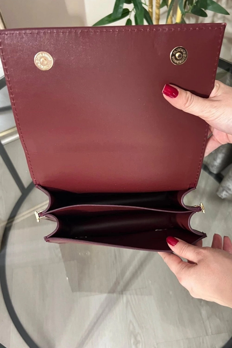Karmin Model Bordo Renk Deri Kol Çantası