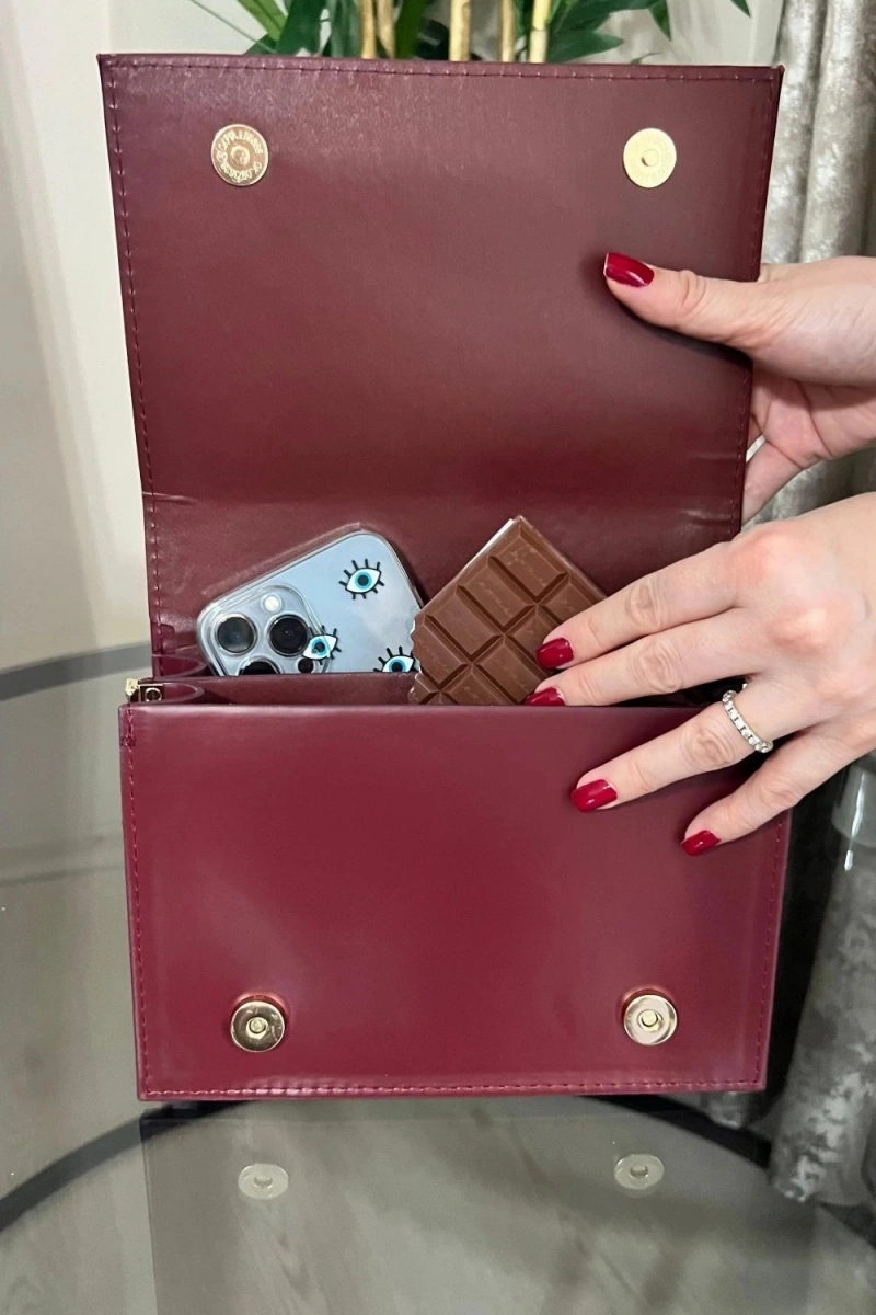 Karmin Model Bordo Renk Deri Kol Çantası