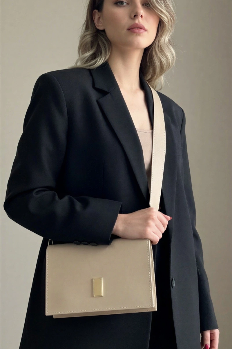 Karmin Model Bej Renk Deri Kol Çantası