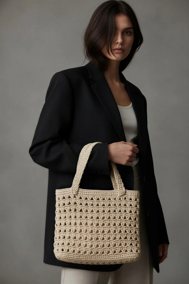 El Yapımı Hasır Model Bej Renk Kadın Kol Çantası