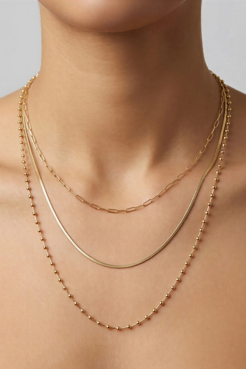 Dorika Model Gold Altın Kaplama Üçlü Kolye