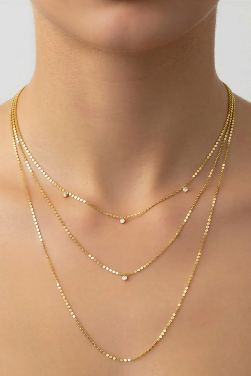 Pul Model Gold Altın Kaplama Üçlü Kolye