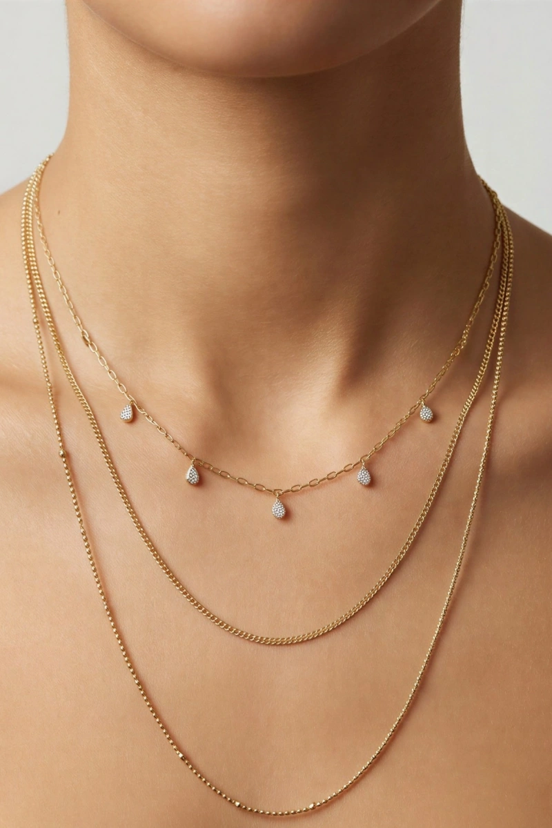 Sıralı Damla Model Gold Altın Kaplama Üçlü Kolye