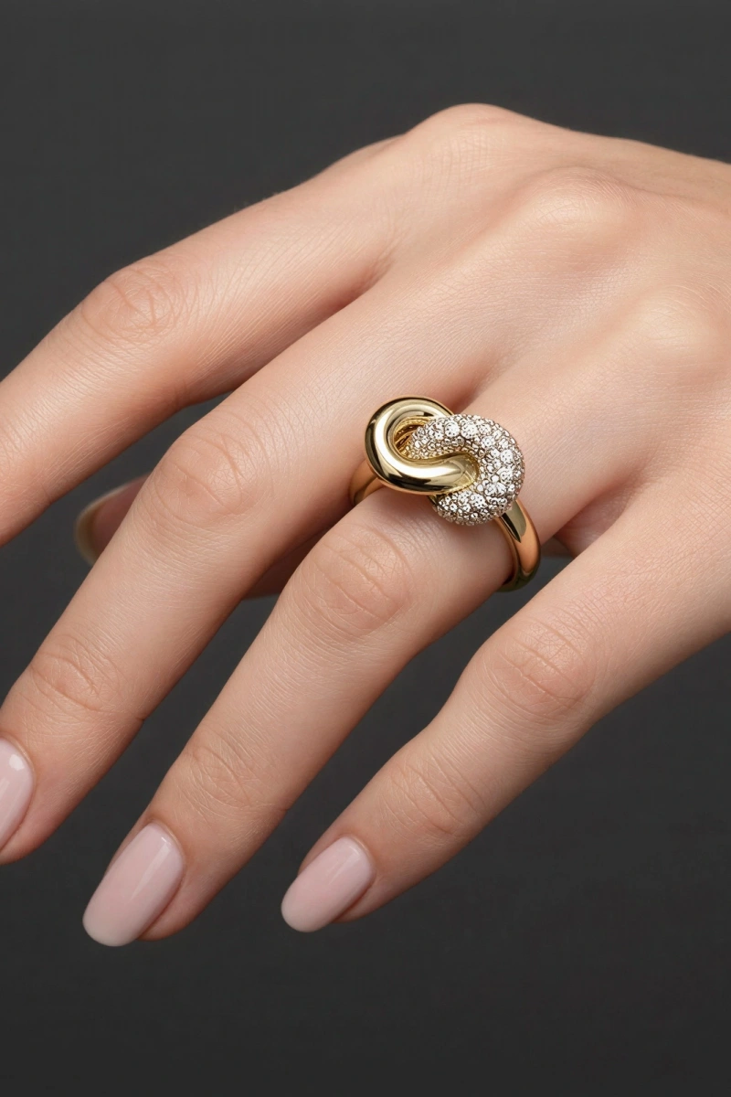 Sonsuzluk Model Taş Detay Gold Altın Kaplama Yüzük