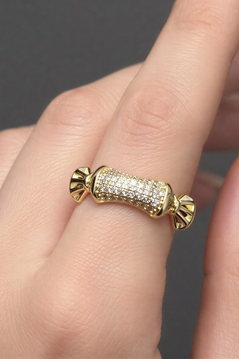 Sugar Model Taş Detay Gold Altın Kaplama Yüzük