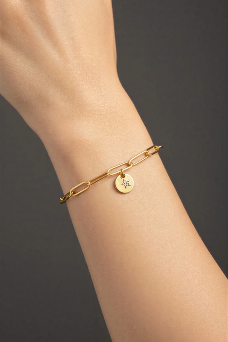 Halka Model Yıldız Detay Gold Altın Kaplama Bileklik