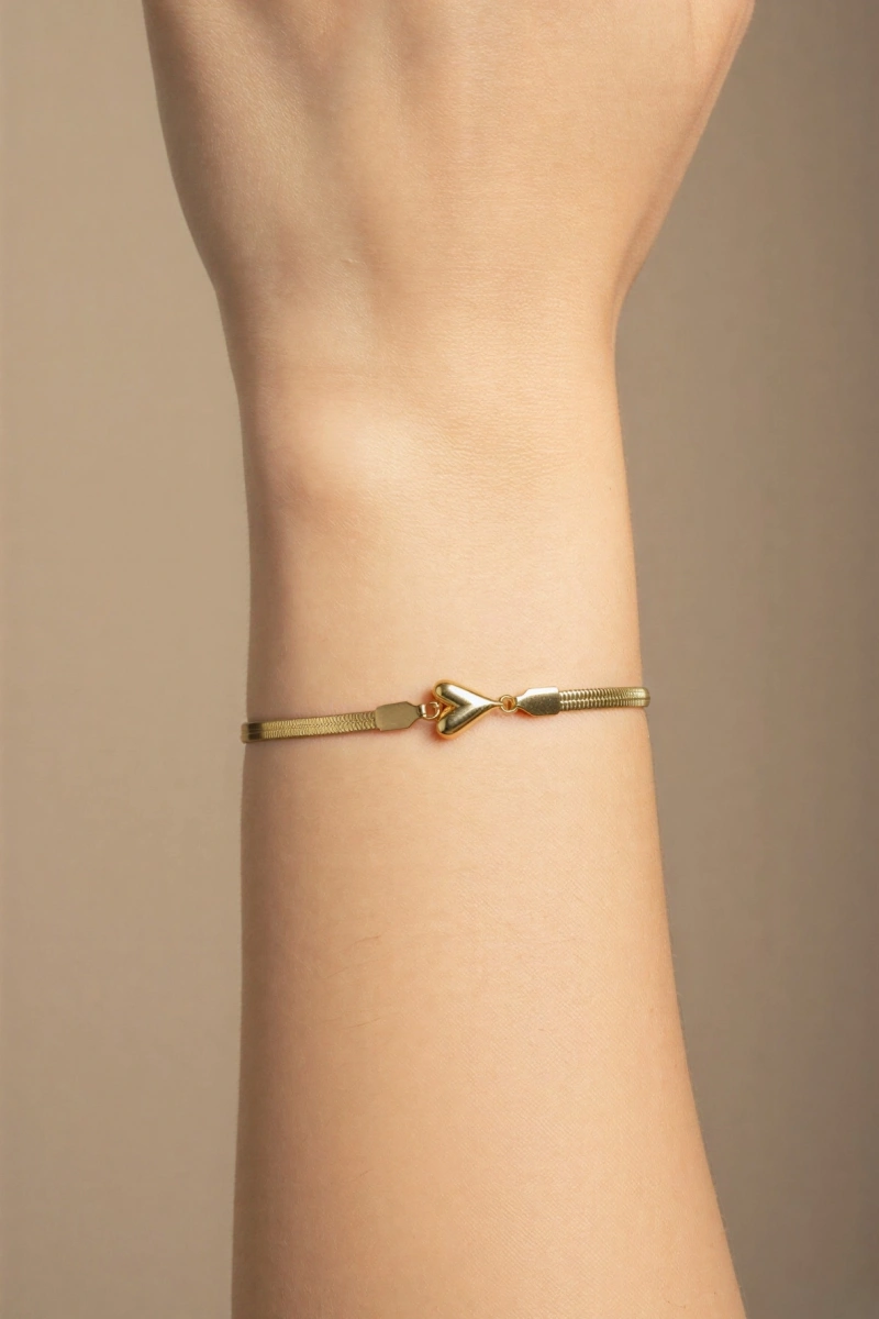 İtalyan Model Kalp Detay Gold Altın Kaplama Bileklik