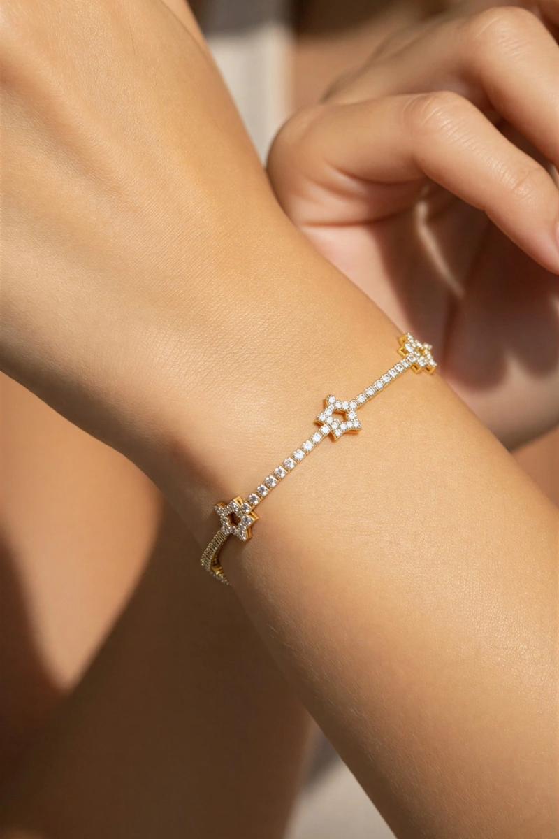 Su Yolu Model Boş Yıldız Detay Gold Altın Kaplama Bileklik