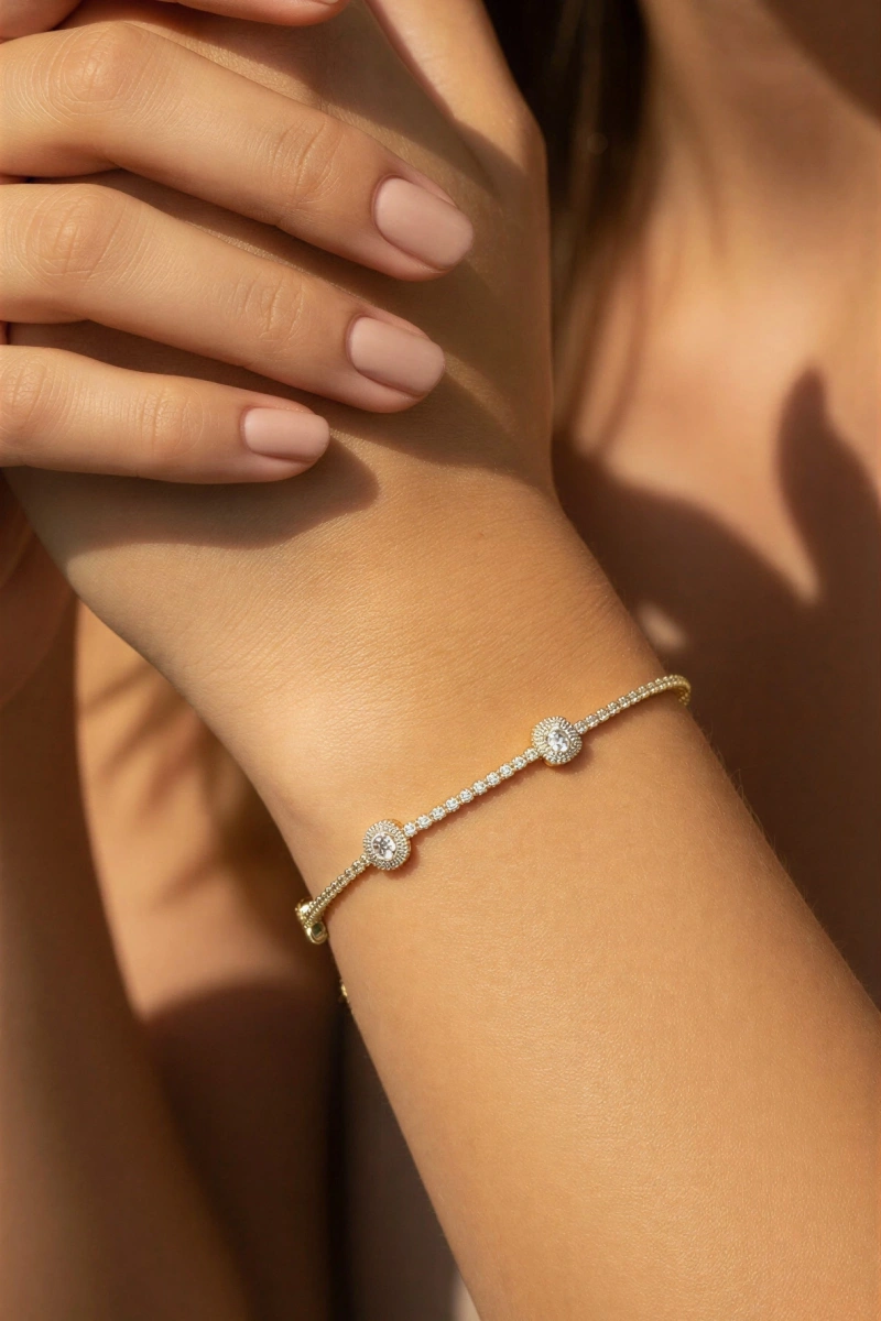 Su Yolu Model Dikdörtgen Detay Gold Altın Kaplama Bileklik