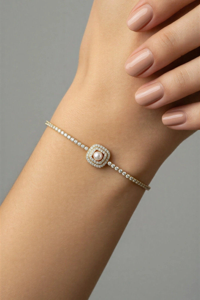 Su Yolu Model İnci Detay Gold Altın Kaplama Bileklik