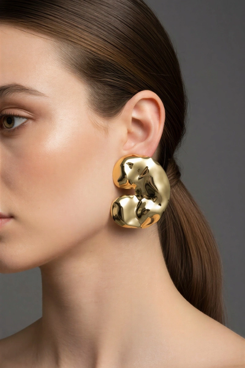 C Model Gold Altın Kaplama Küpe