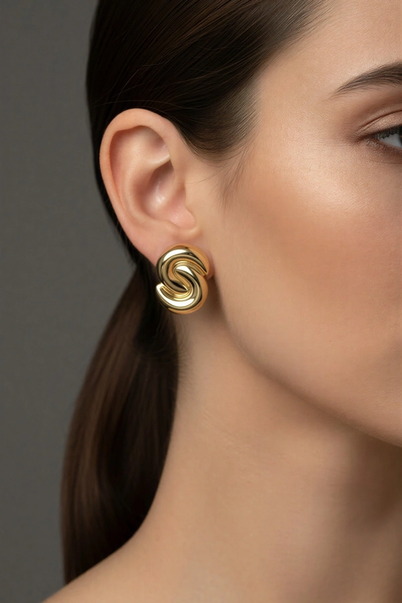 S Model Gold Altın Kaplama Küpe