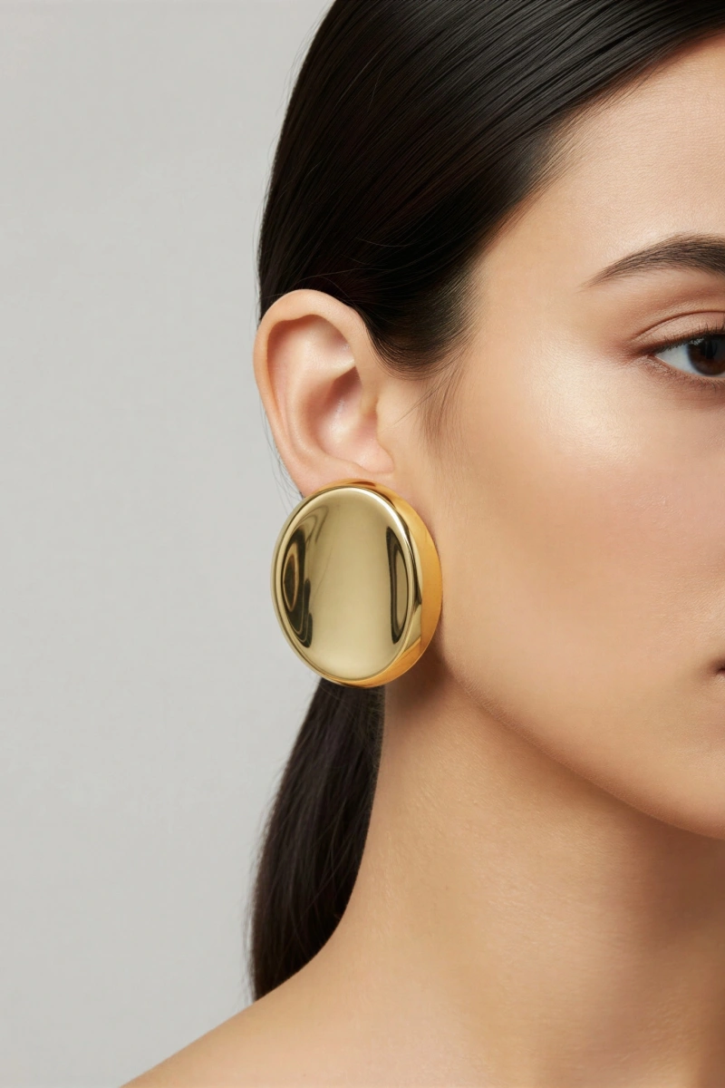 Oval Model Gold Altın Kaplama Küpe