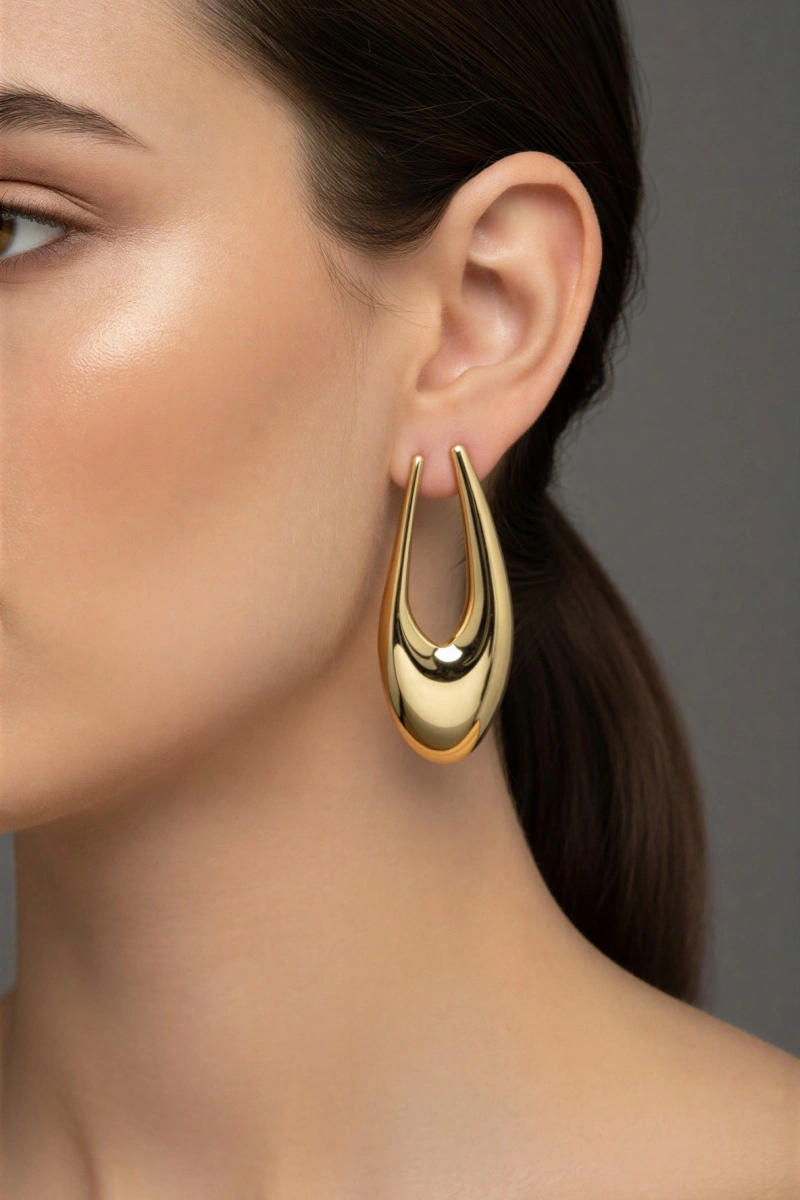 Uzun Damla Model Gold Altın Kaplama Küpe