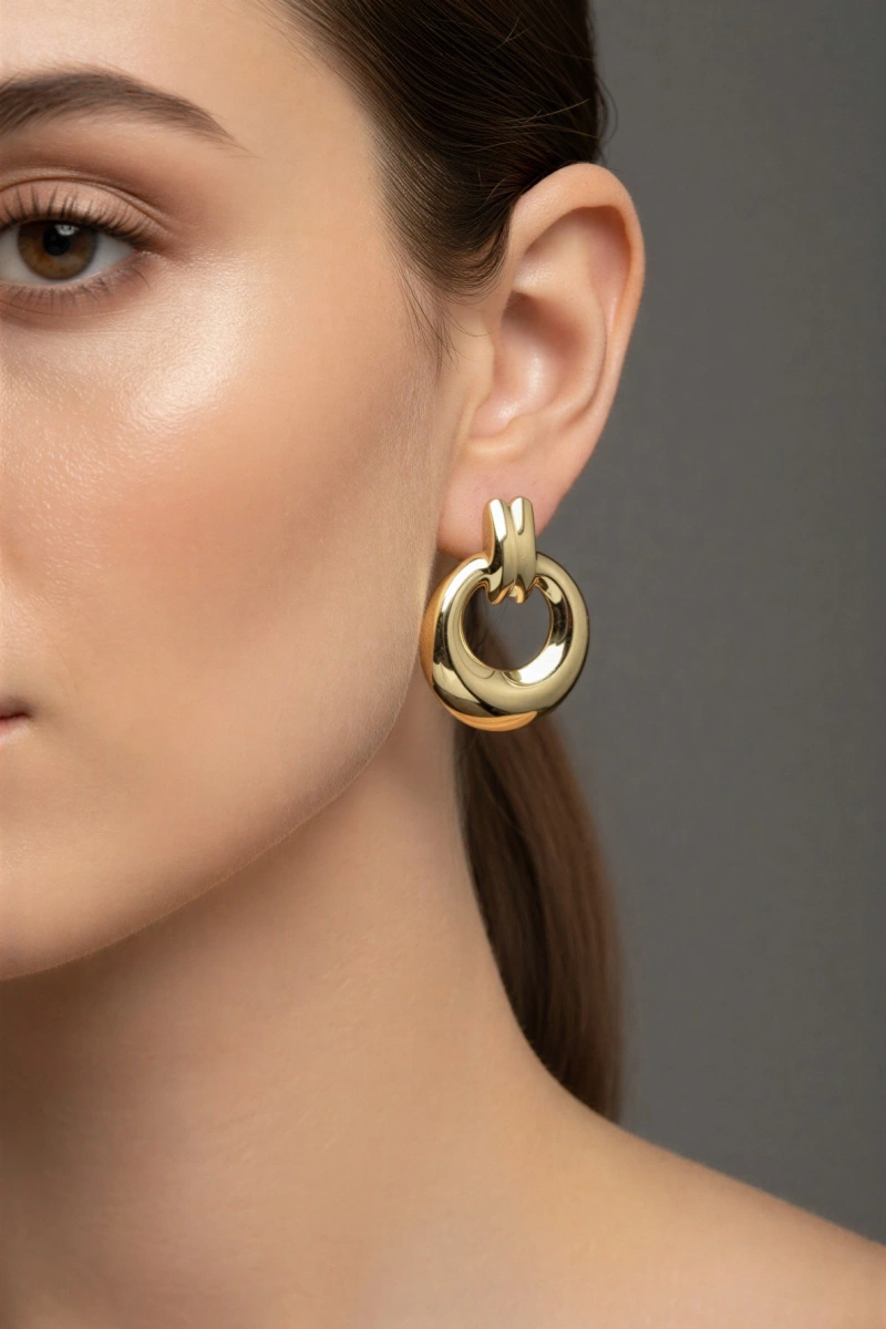 Çift Şerit Halka Model Gold Altın Kaplama Küpe