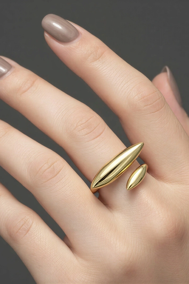 Çift Oval Gold Altın Kaplama Ayarlanabilir Yüzük