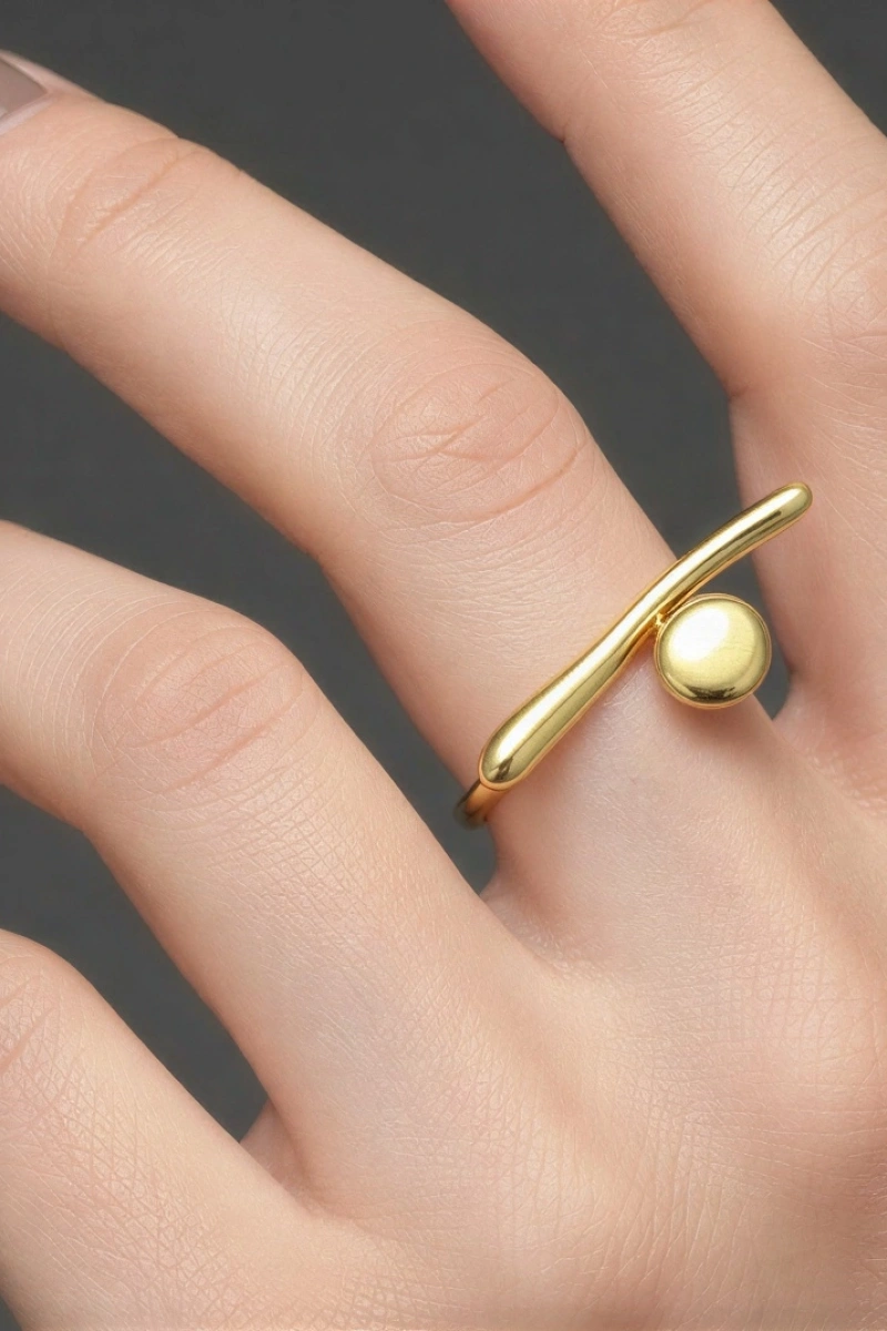 Çizgi Halka Model Gold Altın Kaplama Ayarlanabilir Yüzük