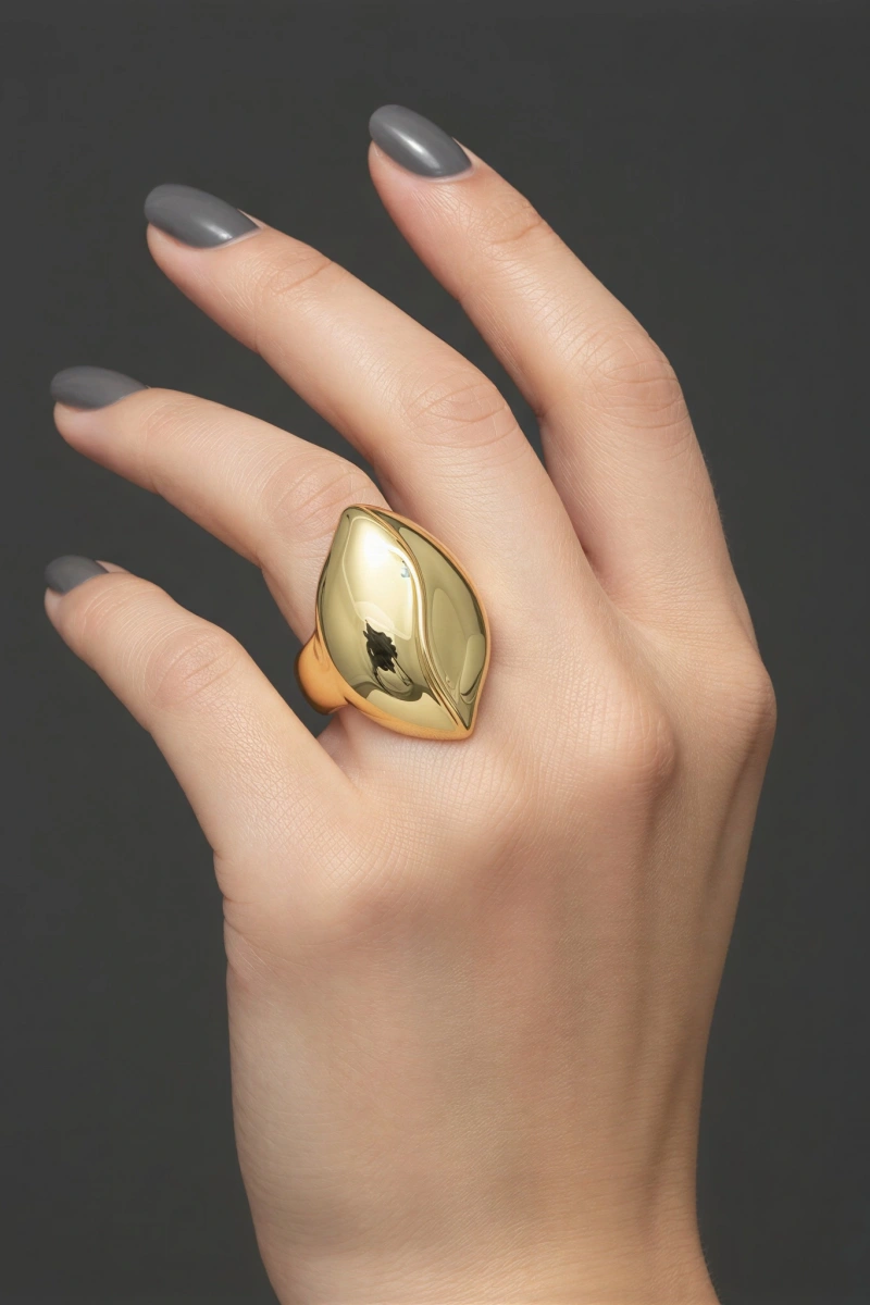 Desenli Oval Model Gold Altın Kaplama Ayarlanabilir Yüzük