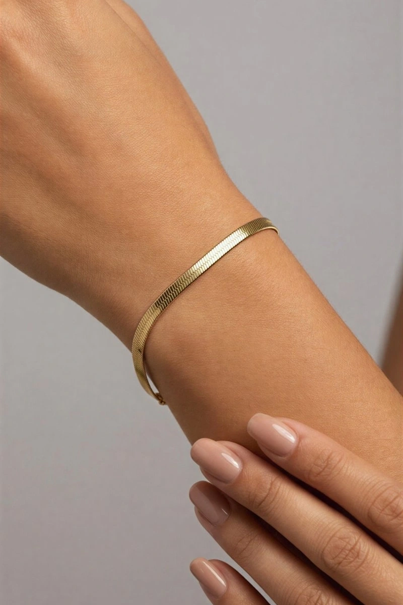 İnce İtalyan Model Gold Altın Kaplama Çelik Bileklik