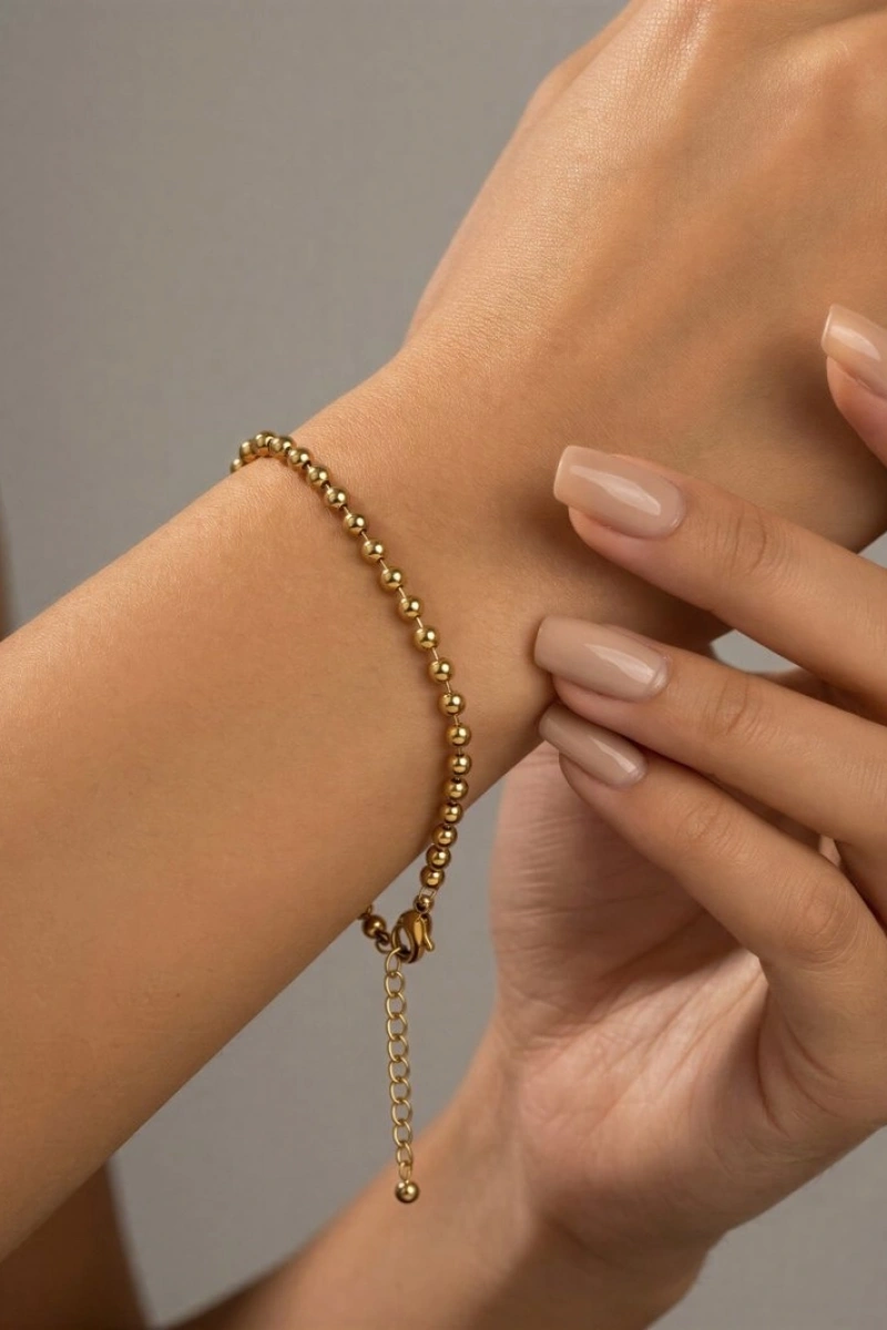 Sıralı İnce Dorika Model Gold Altın Kaplama Çelik Bileklik