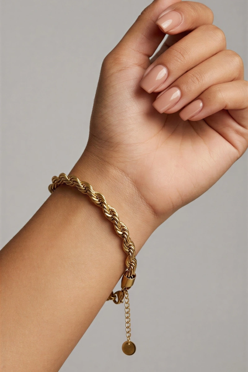 Kalın Burgu Model Gold Altın Kaplama Çelik Bileklik